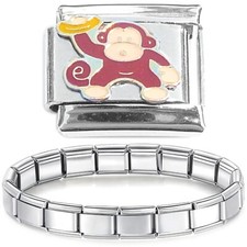 Starter Bracelet & Monkey & Banana Italian Charm - Vintage Style Jewelry CT1439