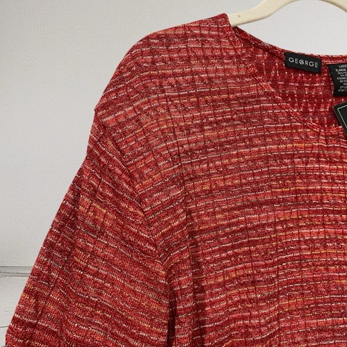 George Top Women’s XL V Neck Textured Stretch Knit Red Multi Casual Basic NWT - Picture 9 of 20