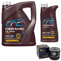 MotoröL Set Mannol 5W-40 Ceramic Ultra 6 Liter + ÖLfilter FüR Renault 25 2.2 B29