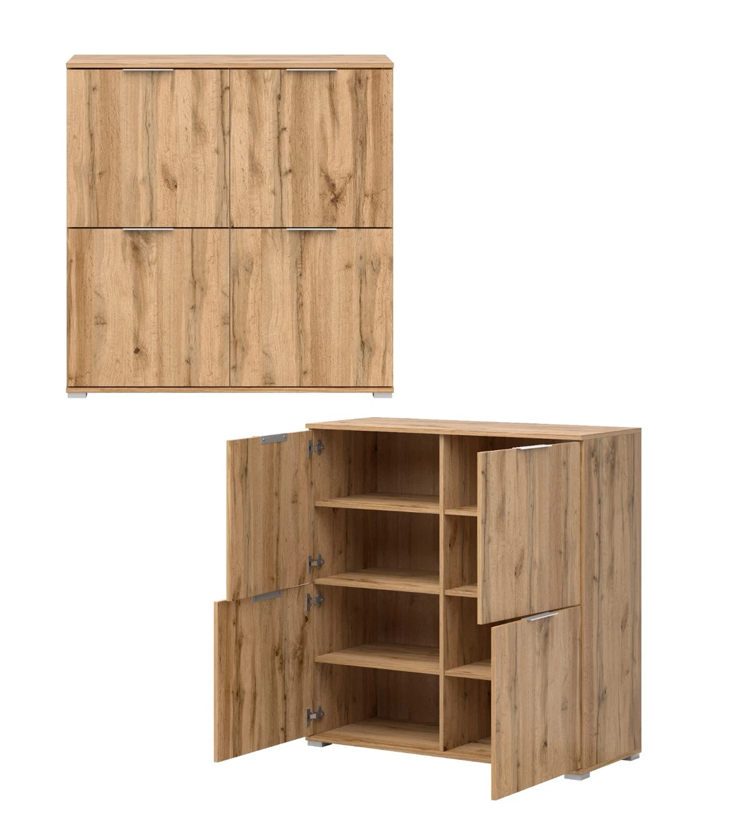 Square Storage Cabinet Compact 4 Door Shelf Sideboard Cupboard Oak Effect Zele