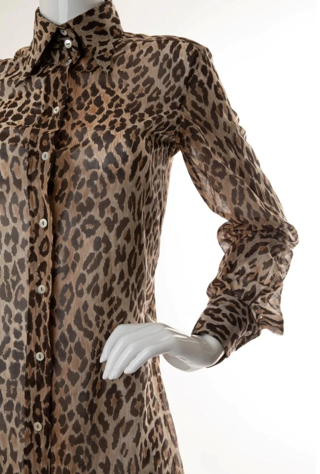 Dolce & Gabbana - Sheer Leopard Print Button Down Shirt Dress - Image 3 of 4