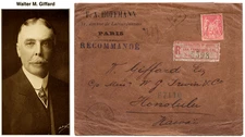 1894 FRANCE-NY-SF-Honolulu Reg'd Mail Cover~ WALTER M. GIFFARD ~H.V.N.P. ~HAWAII