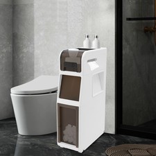 Bathroom Storage Cabinet Floor Standing Toilet White Narrow Cupboard Shelf