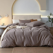 Washed Cotton Duvet Cover Set - 3-Piece, Soft  Breathable, Heathered Mauve