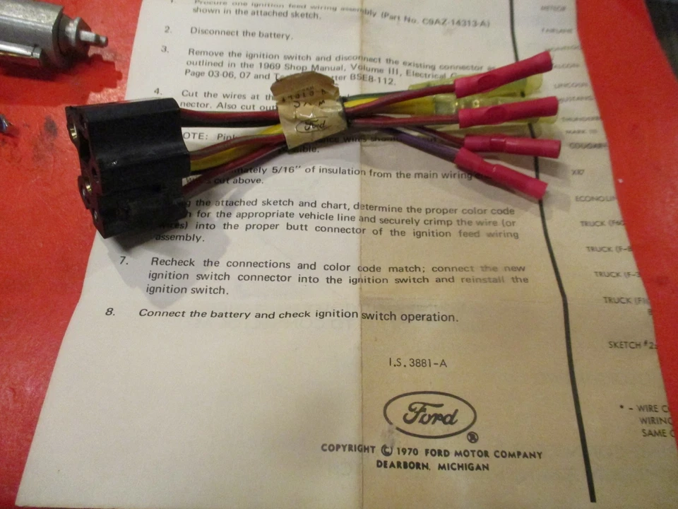 FORD F100, F250-F350 MUSTANG-COUGAR-LINCOLN 1968-70 ENCENDIDO-INTERRUPTOR-LLAVE-ARNÉS Foto 4 de 4