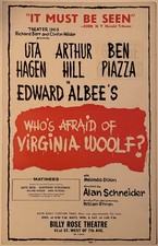 Original1960s WHO'S AFRAID OF VIRGINIA WOOLF Broadway Window Card Theater Poster