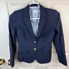 Women's J.Crew Original Schoolboy Blazer Wool Blend Blue 2 Button Size 4