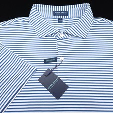 Peter Millar Golf Polo Shirt -XL Tailored White Blue Stripe Pique Summer Comfort