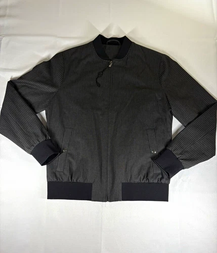 TOPMAN Men’s Black Pinstripe Bomber Jacket Size M Lightweight Full Zip - product listing photo
