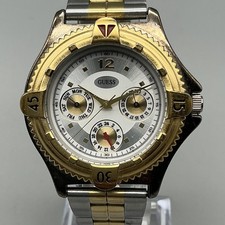 Vintage Guess Mens Watch 37mm Two Tone Bracelet Day Date New Battery 6.75"