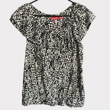 ELLE Womens Small Blouse Black White Floral Cotton Modal Off Shoulder