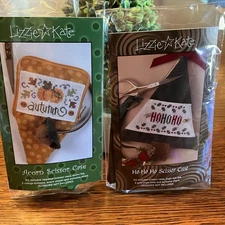 RARE!! 2 Of Lizzie Kate Scissor Case “ ACORN  & HO HO HO “ Cross Stitch Kits