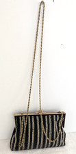 Vintage Beaded Evening Bag Black Silver Gold Retro Art Deco Shoulder Bag Macau