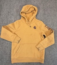 Carhartt Hoodie Youth Small Brown Relaxed Fit Pullover Fleece Logo Sleeve Pocket