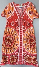 Farm Rio V-Neck Cover-Up Dress Size M Amanda Pink Orange Red Flower