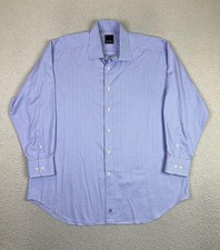David Donahue Shirt Mens 17.5 32/33 Blue Check Dress Long Sleeve Spread Collar