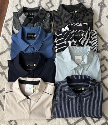 LYSSE Lot Of 8 Solid Prints Button Down Wrinkle Resistant Career Blouses Tops M