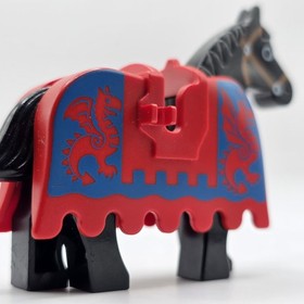 LEGO Black Horse Minifigure Red Blue Dragon Armor Barding Castle 6086 6085 6060