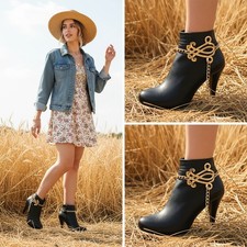 Women 2PC Gold Metal Boot Chain Bracelet Shoe Anklet Scroll Fish Charm Statement