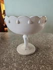 Indiana Glass Teardrop Compote  7-1/2" Milk Glass Vintage Pedestal Fruit Bowl