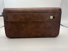 Brown Faux Leather Wallet Crossbody Purse with Wristlet Strap Card Slots