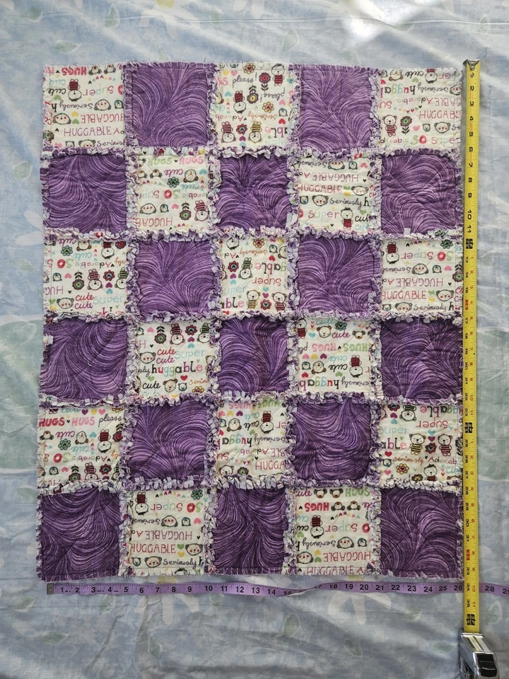 Juego de 3 colchas de trapo de bebé moradas abrazables súper lindas hechas a mano 33"×26" Foto 2 de 4