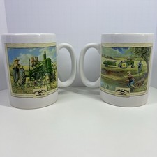 John Deere Coffee Mug Set of 2 Tractor Country Kitchen Boy Dog Fishing Farm