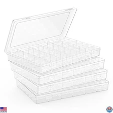 4-Pack Clear Plastic Organizer Boxes with 36 Grids for Beads, Crafts & Jewelry