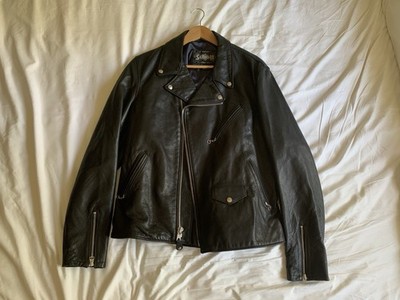 Schott Men's Black Biker Jacket XL Short Zip Front Point Collar Regular Fit