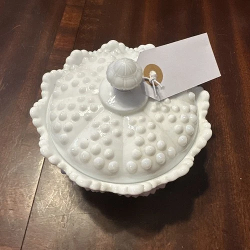 Vintage FENTON White Milk Glass Hobnail Candy Dish