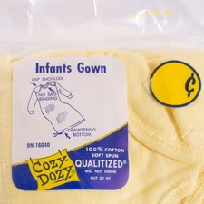 Vintage Cozy-Dozy Quality Mills Infants Gown Yellow Cotton Sealed