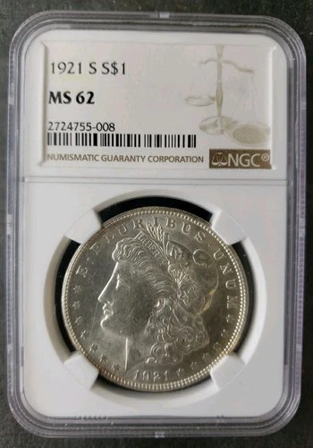 1921 S $1 Morgan Silver Dollar NGC MS62