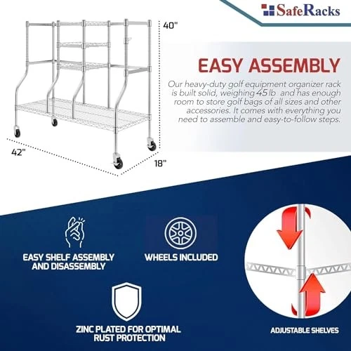 SafeRacks Golf Equipment Organizer Rack, Garage Storage Rack, Steel Wire - WHITE - Image 2 of 4