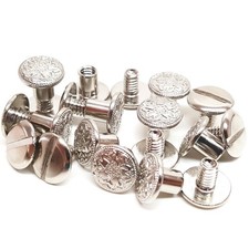Set of 10 1/4" Engraved Floral Chicago Screws Nickel Plated 1/4 Inch, silver