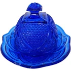 Cobalt Blue Depression Glass Covered Cheese Dome Butter 2 Piece Dish Beautiful!!