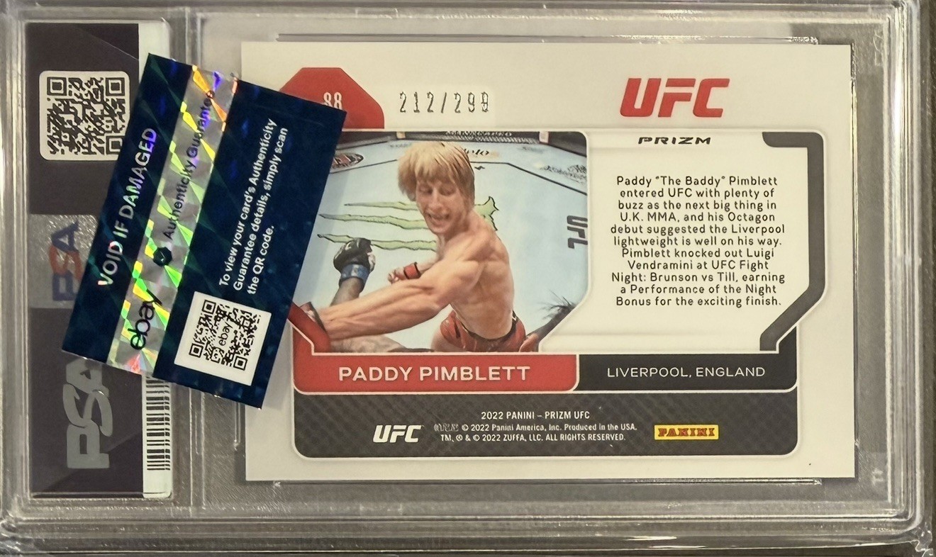 PSA 10 GEM MINT 2022 Panini UFC Red Prizm 194/299 Paddy Pimblett #88 Rookie Card view 4