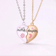 Mother Daughter Magnetic Heart Necklace 2 In One Set - Silver and Gold