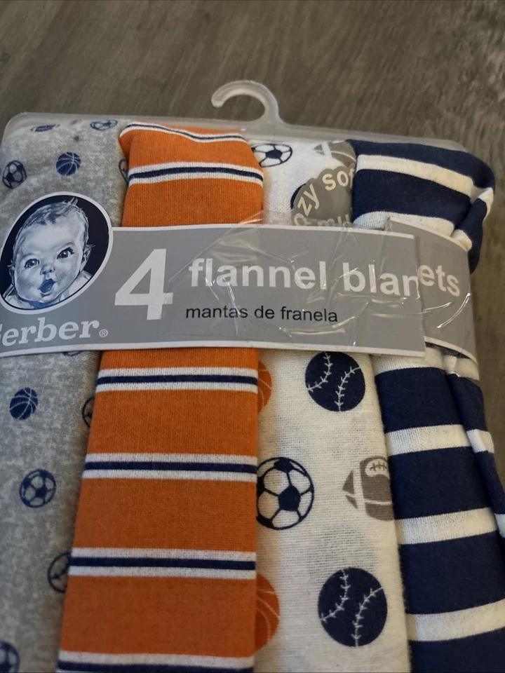 Gerber Baby Boys 4 Mantas Receptoras de Franela, Deportes, Rayas, Puntos, Pelotas Nuevas con Etiquetas Foto 3 de 4