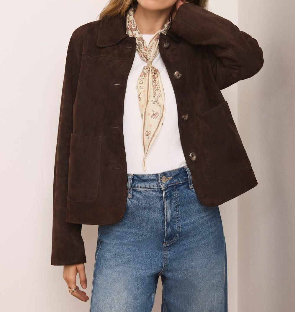 Womens Dark Brown Suede Leather Trucker Jacket Size XS S M L XL XXL 3XL CM