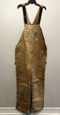 Carhartt Overall Bib Men s 46 Brown Double Knee Farm Work Canvas Thrashed VTG