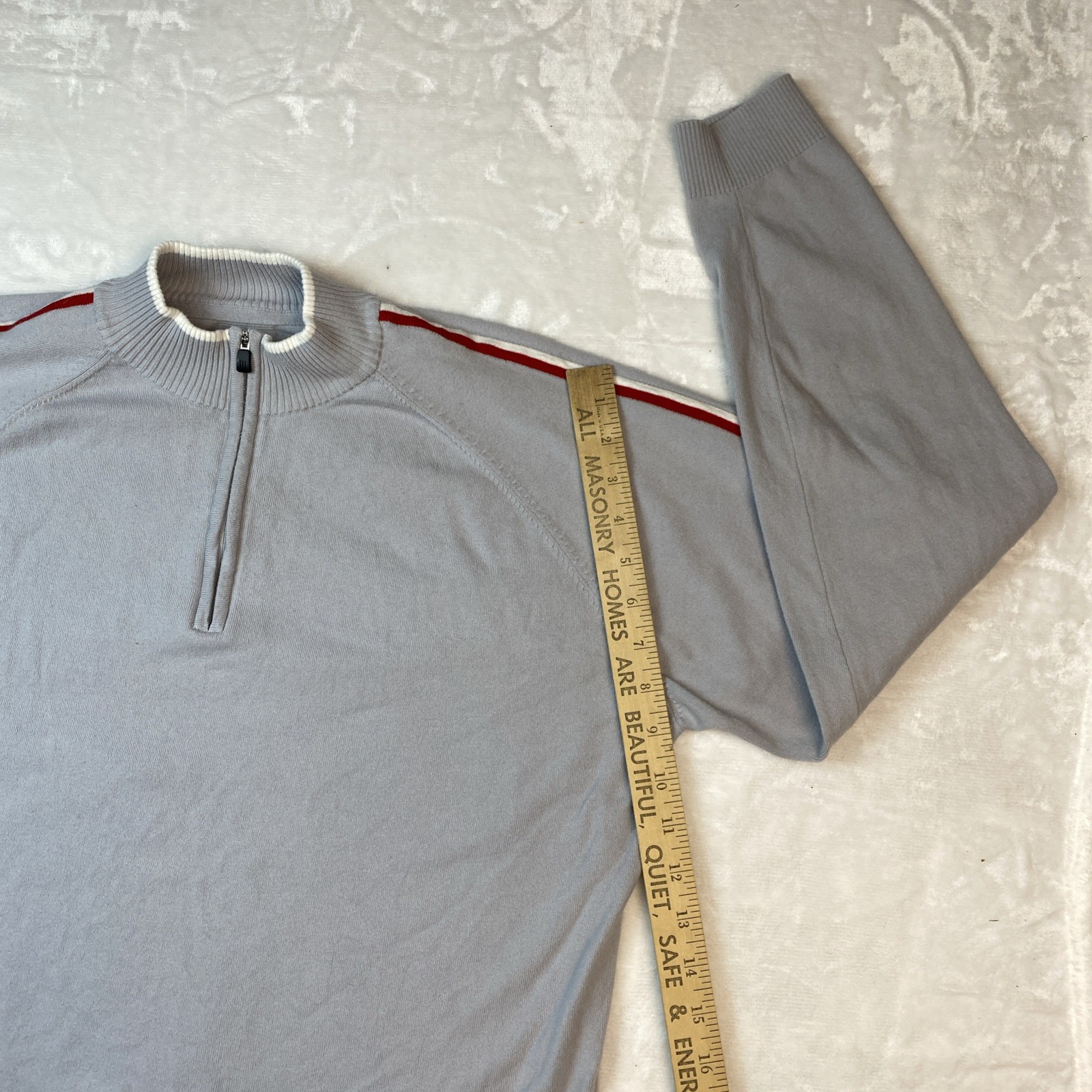 Adidas Mens L Stretch 1/4 Zip Sweatshirt Pullover Gray w Red & White thumbnail 6