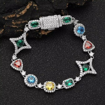 15Ct Multi Cut Lab Created Multicolor Tennis Bracelet 14K White Gold Plated