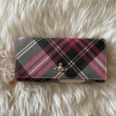 Vivienne Westwood Red Tartan Plaid Long Bifold Wallet from Japan