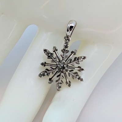 Wunderschöner 925 Sterling Silber und Diamanten Schneeflocke Anhänger signiert LESEN