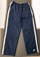 90s Nike Track Pants RARE Spellout Lined Nylon Baggy Mens Large Navy Windbreaker