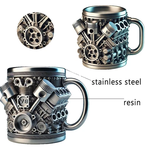 V8 & V6 Engine Design Stainless Steel Mug Beer Tea Cup Coffee Mug Restaurant - Picture 4 of 13