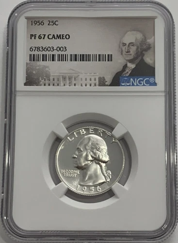 1956 NGC PF67 Cameo 90% Silver Proof Washington Quarter 25c Portrait Label