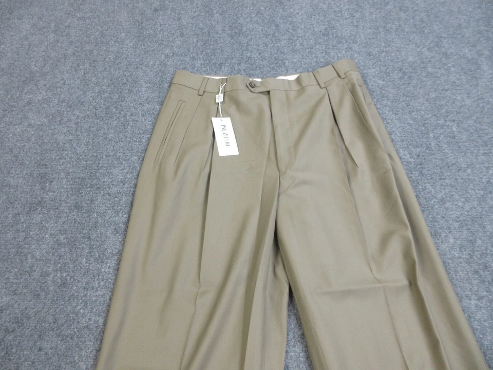 Pantalones Pal Zileri Para Hombres 34 Beige Lana Pantalones Vestido Plisado Puños Italia 34X29 Foto 3 de 4