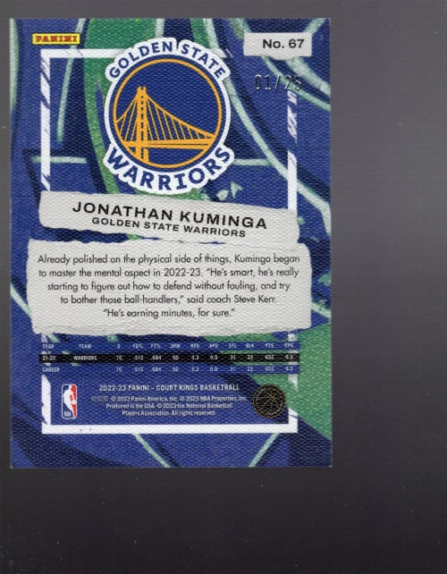 B3848- 2022-23 Court Kings Jade #67 Jonathan Kuminga Numbered 1/25 - Image 2 of 2