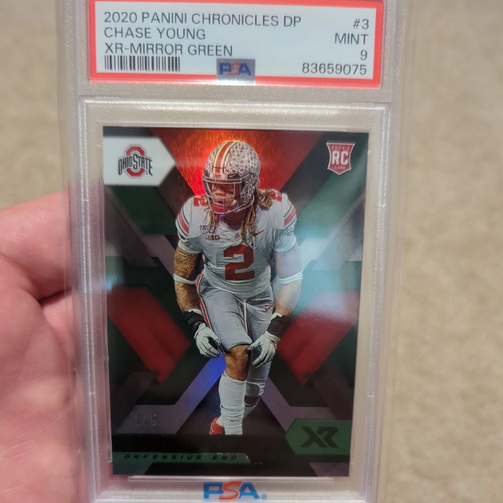 Chase Young Panini Chronicles Draft Picks XR Rookies #3 Mirror Green